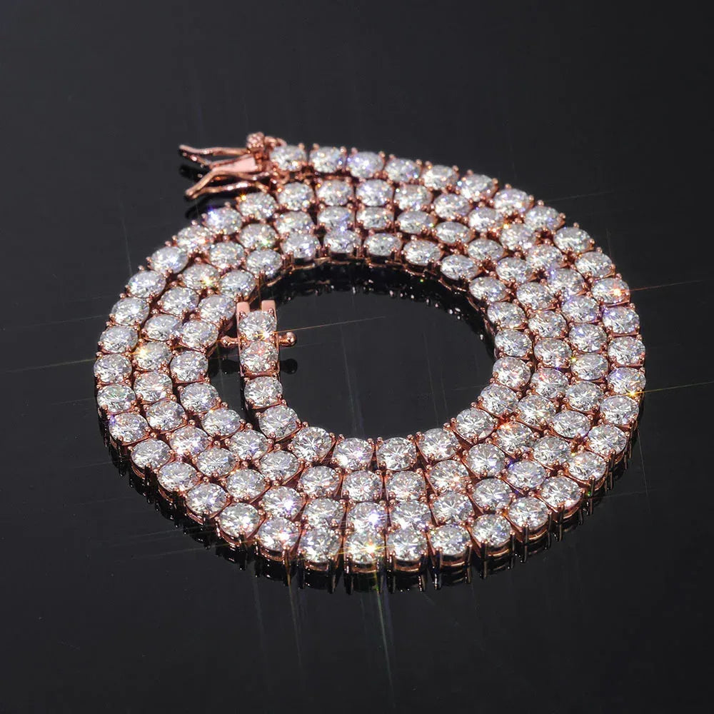 Custom 18K Gold Moissanite Tennis Chain | High-End Women's Hip Hop Bling | Caratix - CaratixJewelry